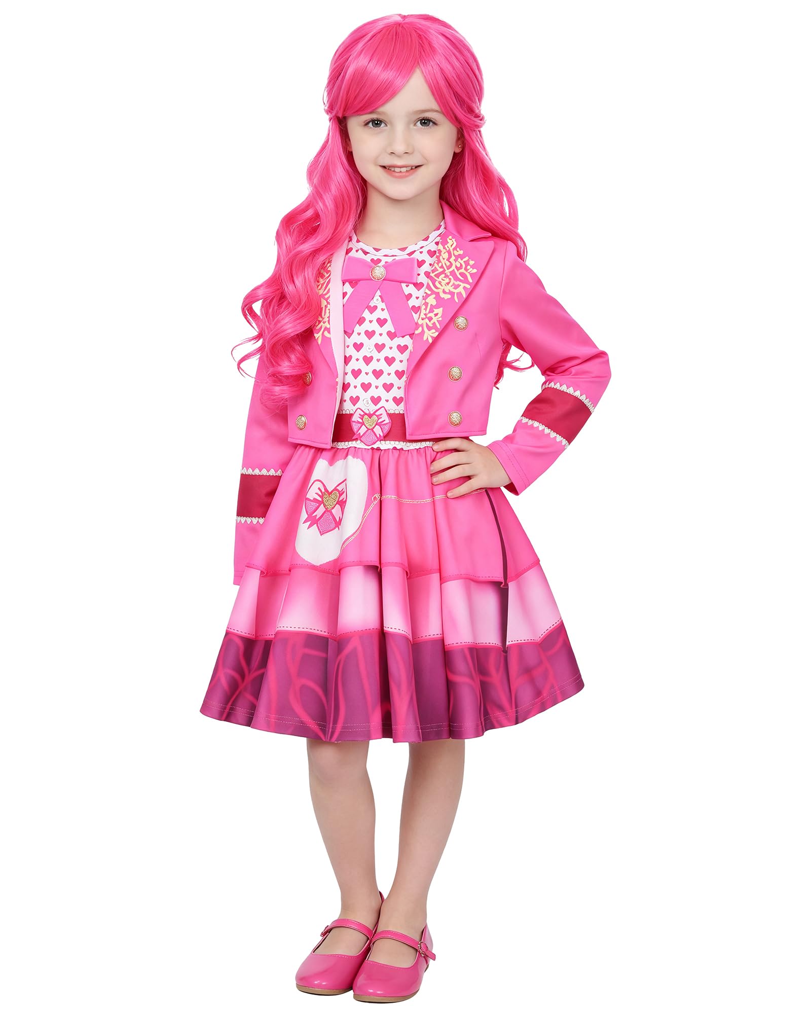 Pink Wonderland Costume with Wig Girls Princess Dress for Kids 5-12 Years