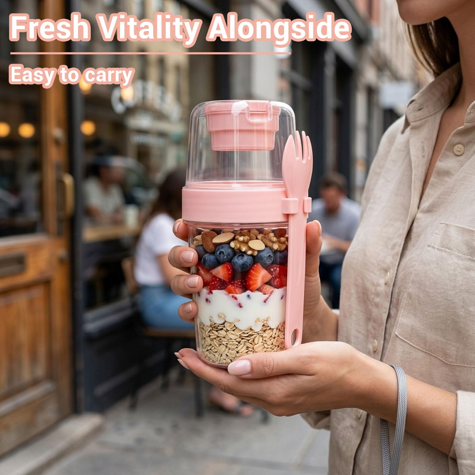 4er Set Müslibecher to Go mit Löffel, Wiederverwendbare Joghurt-Parfait-Becher, Overnight Oats Gläser, Auslaufsicher joghurtbecher to go für Müsli To Go Becher, Joghurt To Go Becher, Müslicup
