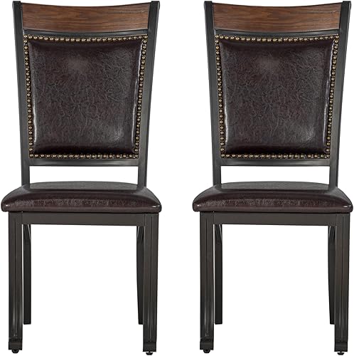 Miniatura 10 de Powell Furniture Franklin - Juego de 2 sillas de comedor de metal y piel sintética con clavos acentuados en madera, color marrón oscuro