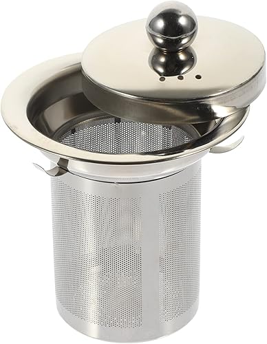 Colador de té de acero inoxidable con tapa, infusor de té de hojas sueltas de gran capacidad para teteras, tazas, tazas y jarras, filtro de malla de
