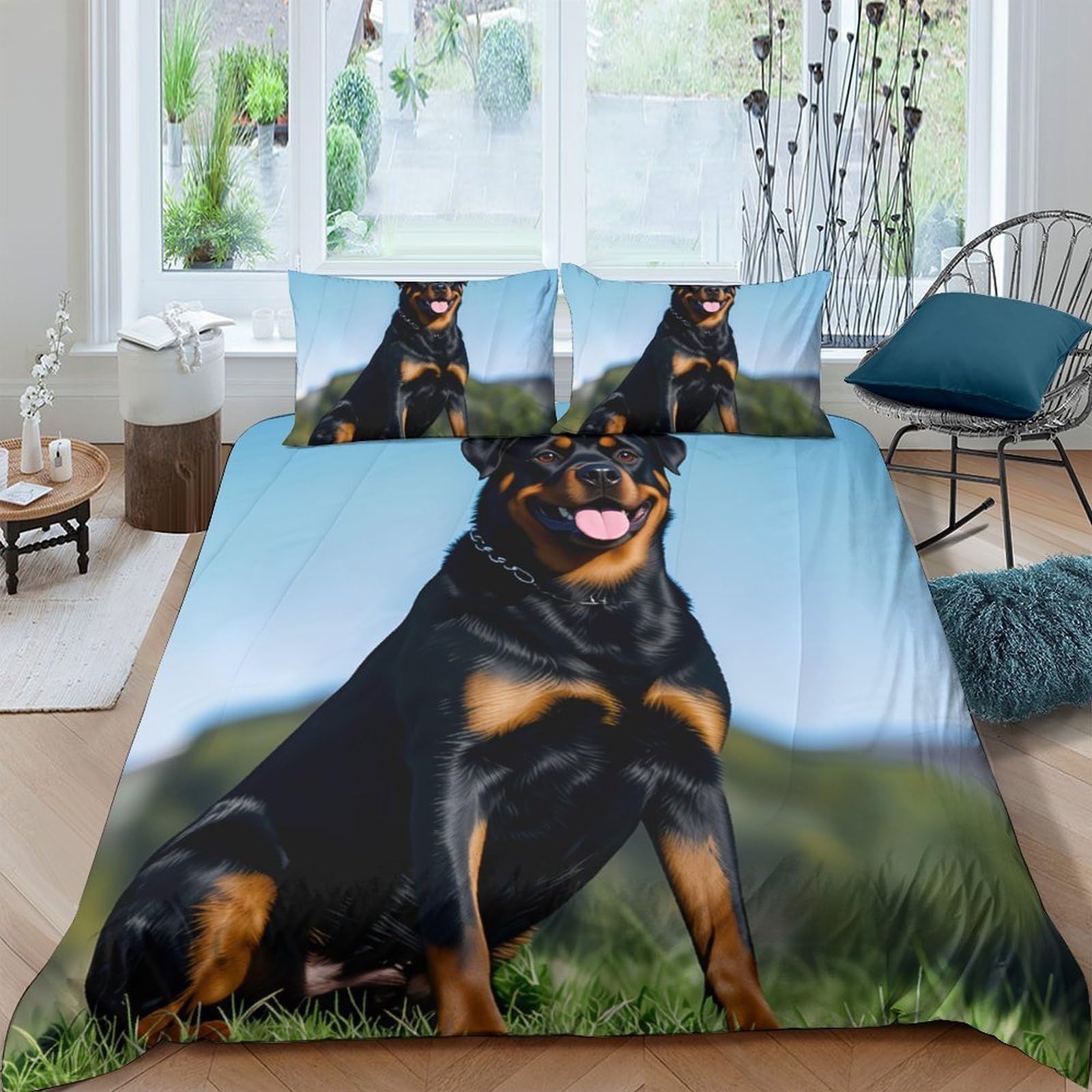 Ctjqhvkz Style-1 3D Printed Rottweiler Dog Fitted Sheet Microfiber Soft Black Brown Bed Sheet For Bedroom Guest Room Decor Single（135X200cm）