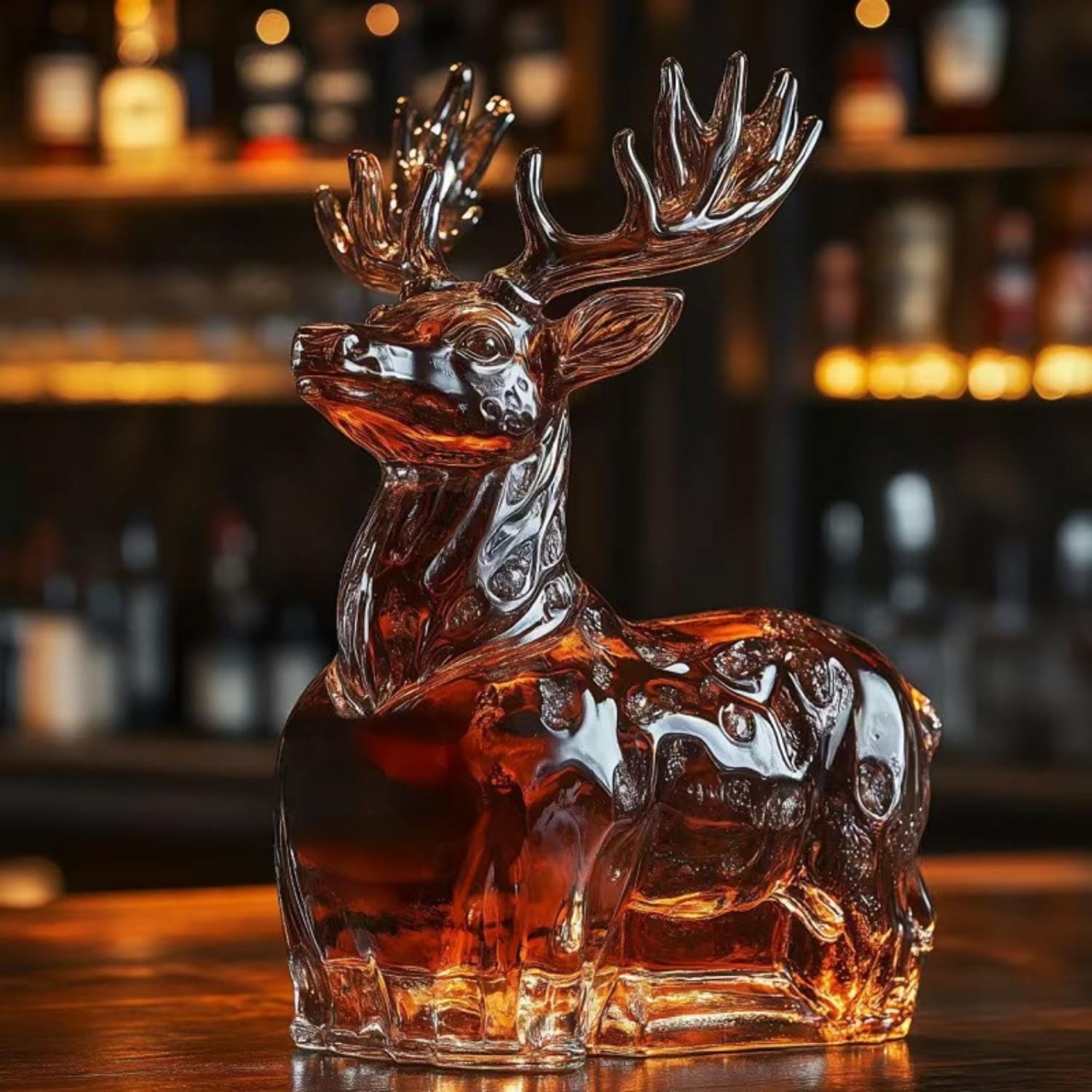 300ml Elk Whiskey Decanter, Glass Liquor Bottle Art Statue, Decorative Whiskey Holder for Home Bar & Dining Room