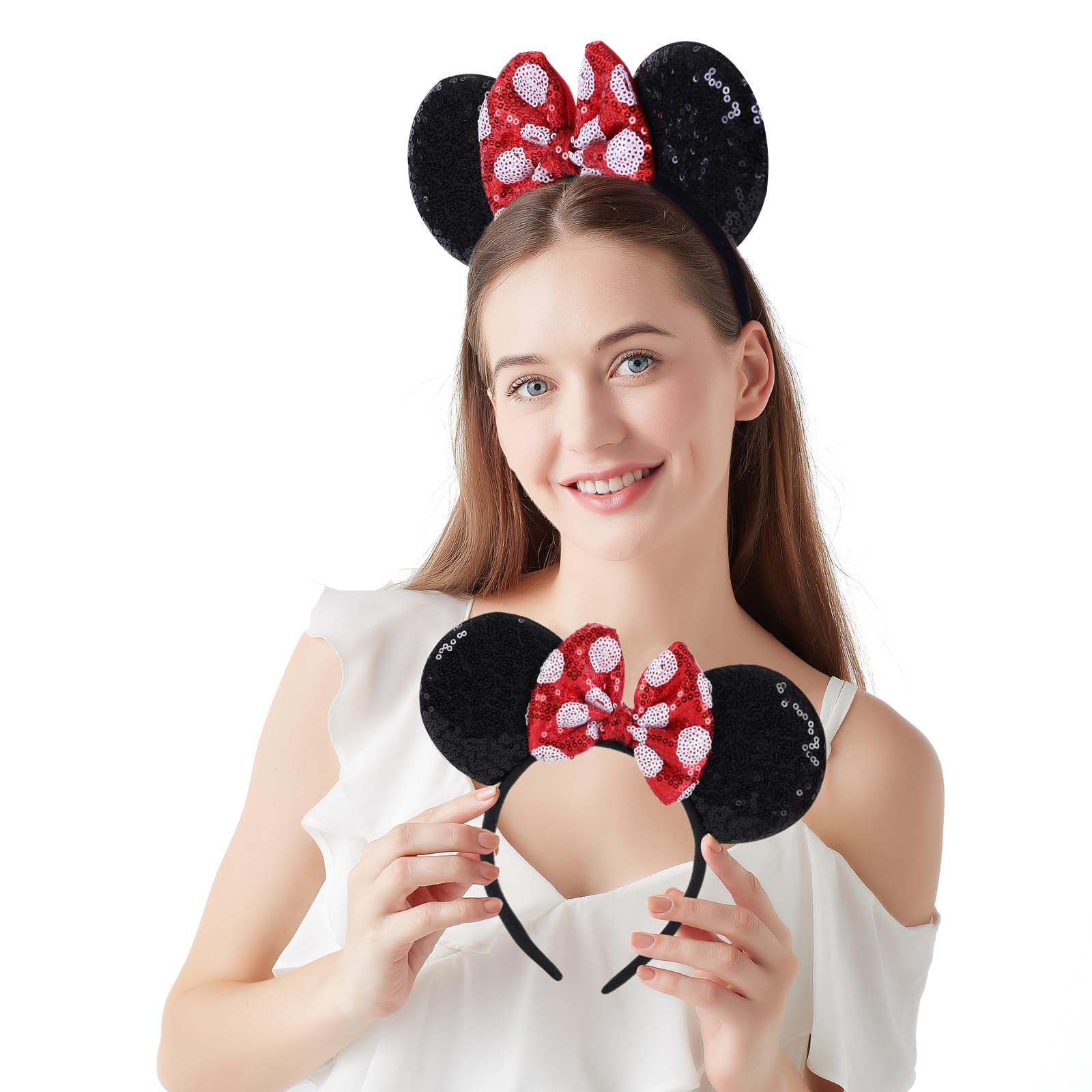 2 Pcs Mouse Ears Sequin Headbands,Shiny Bows Headbands, A Perfect Addition to Your Trip Essentials Accessories for Women Grils Princess Decoration Costume Cosplay