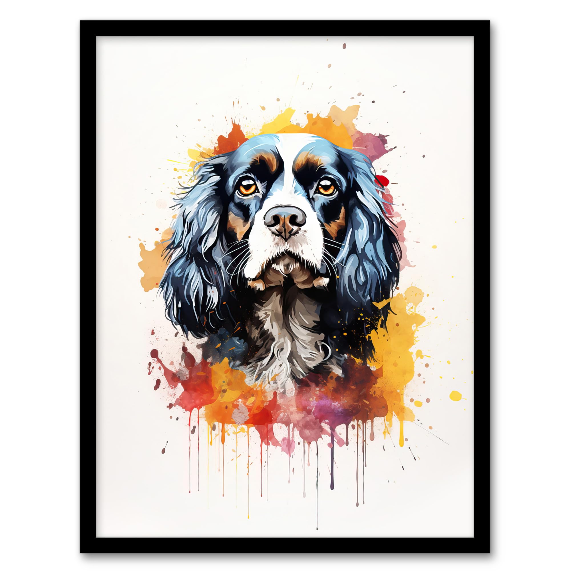 Artery8 King Charles Spaniel Lovers Gift Watercolour Pet Portrait Painting Artwork Artwork Framed Wall Art Print A4