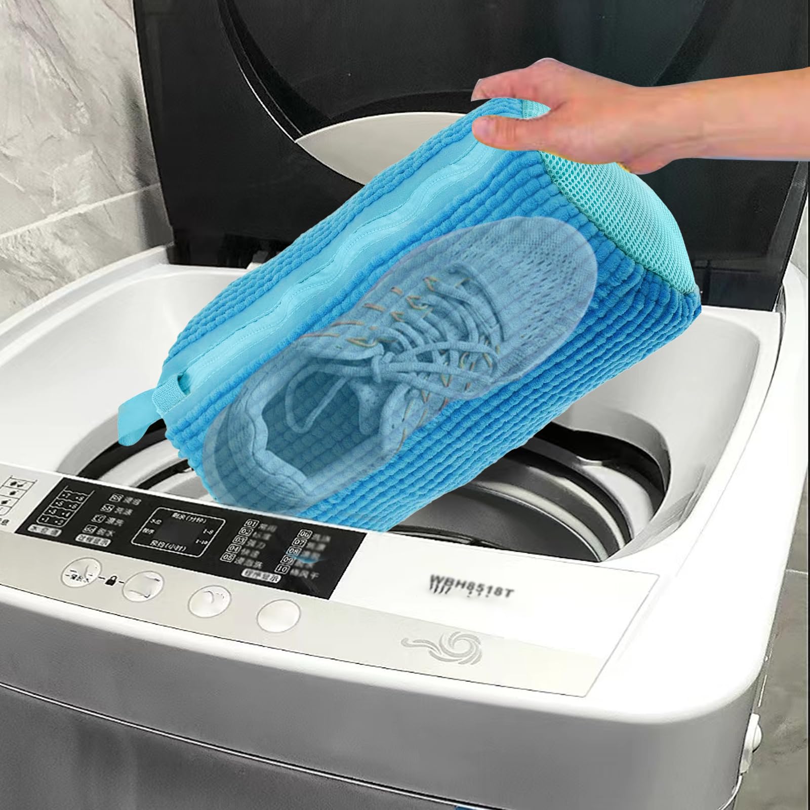 Kimmama Shoes Wash Bags,Sneaker Mesh Washing Bag,Shoe Cleaning Laundry  Bag,125 Honeycomb Fabric,Gray Zipper,Large Size,7 X 15 Inch,Pack Of - Main Image