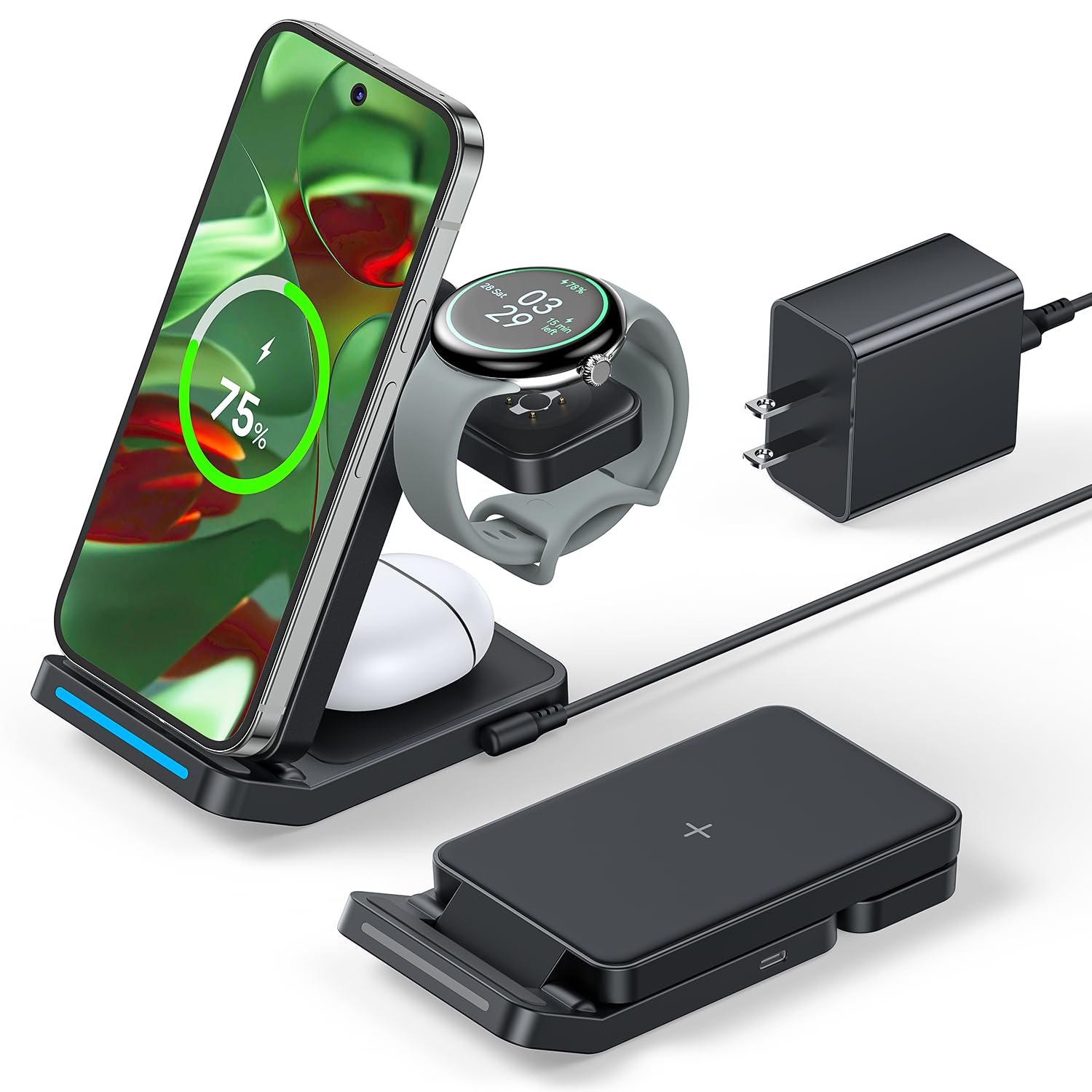 Google Pixel 10 Pro & Pixel Watch 3 セット Amazon.com: 3 in 1 Foldable Wireless Charger for Google