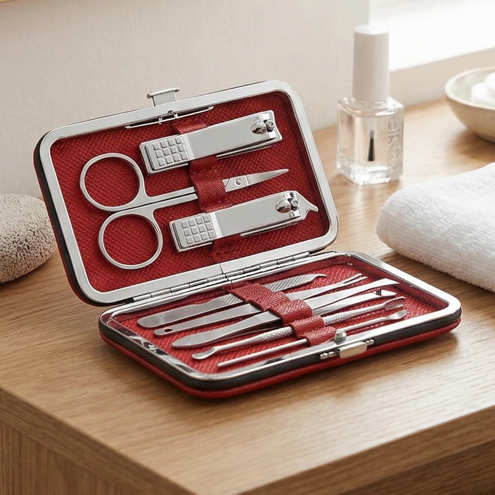 Grooming Kit Home and Travel-Manicure Set 10 Nail Clipper Set Portable Nail Kit Travel Nails Kits red