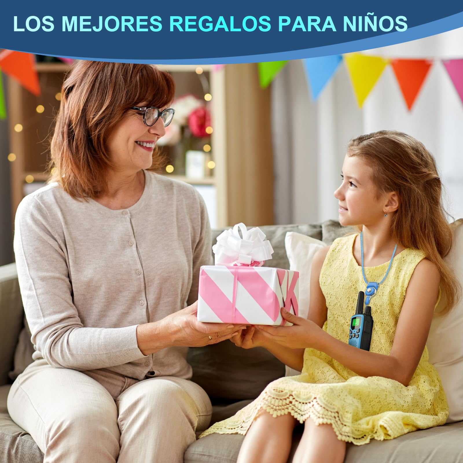 Walkie Talkie para Niños, Paquete de 3 Recargables, Radio de 16 Canales, Alcance de 5 km para Adultos, con Batería de Iones de Litio, VOX, Linterna LED, Pantalla LCD