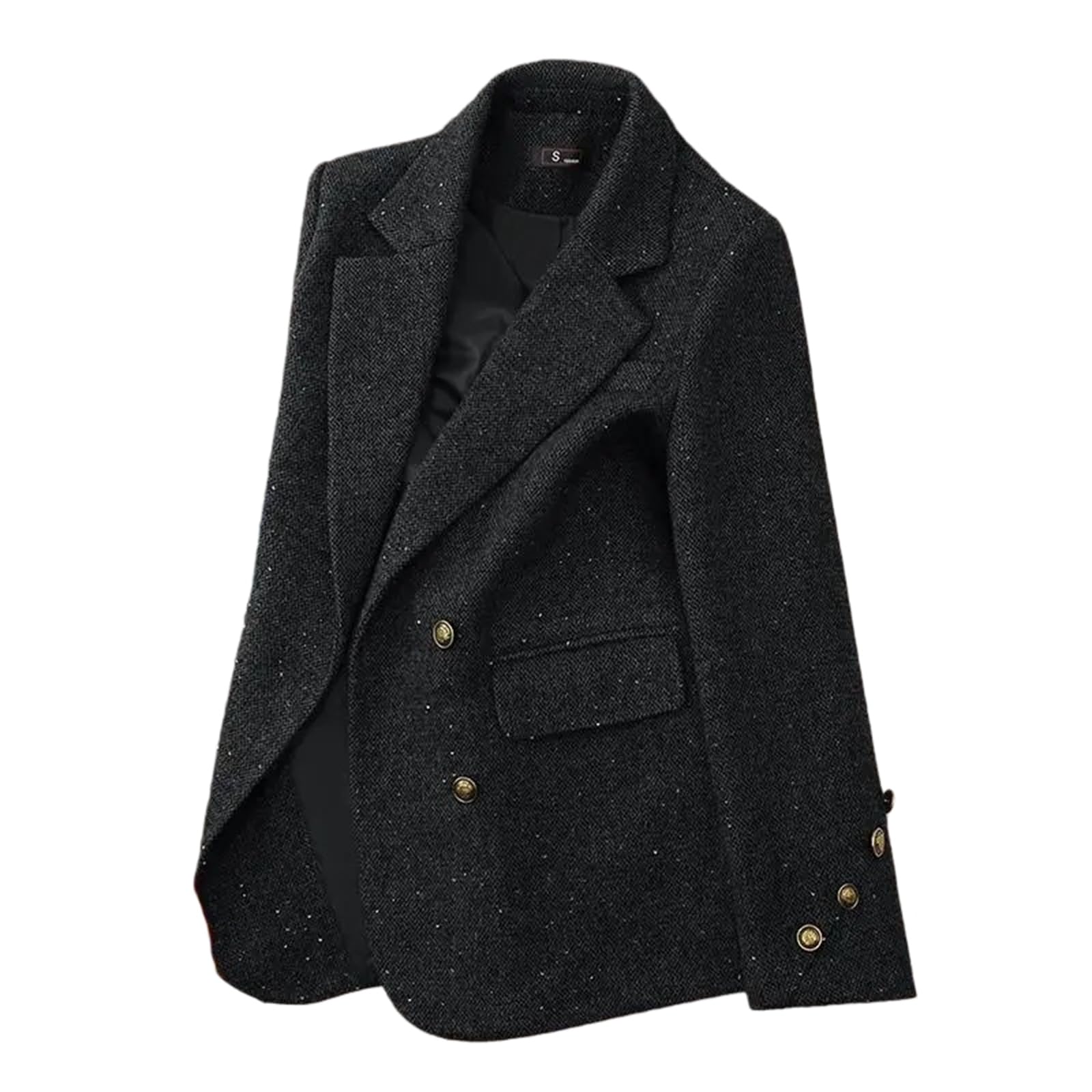 Women's Autumn Winter Double Breasted Blazers Coat Long Sleeve Office Lady Warm Jacket Tops Black1 XL