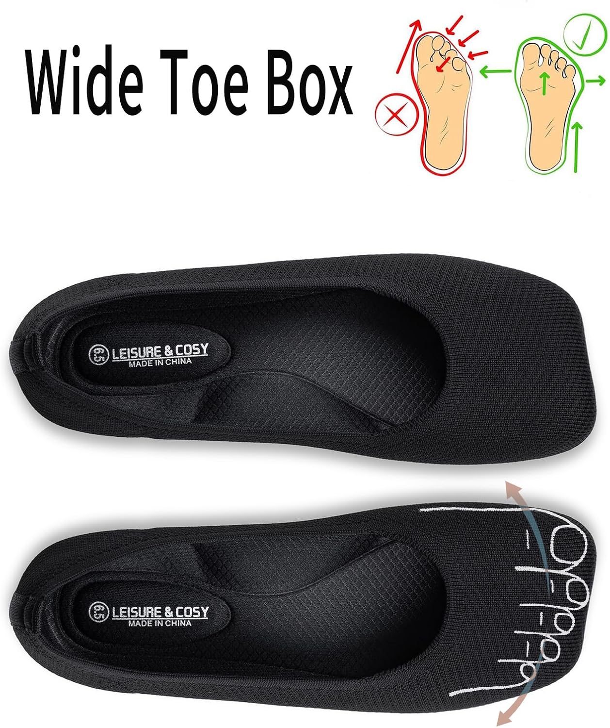 Women's Wide Toe Box Ballet Flats Dressy Shoes