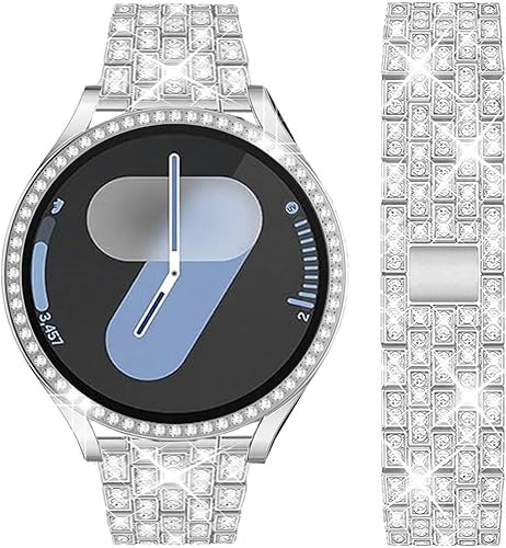 Vista 113 de Correas compatibles con Samsung Galaxy Watch FE / 5/4 de 1.575 pulgadas, correa de metal con diamantes de imitación brillantes de 0.787 pulgadas