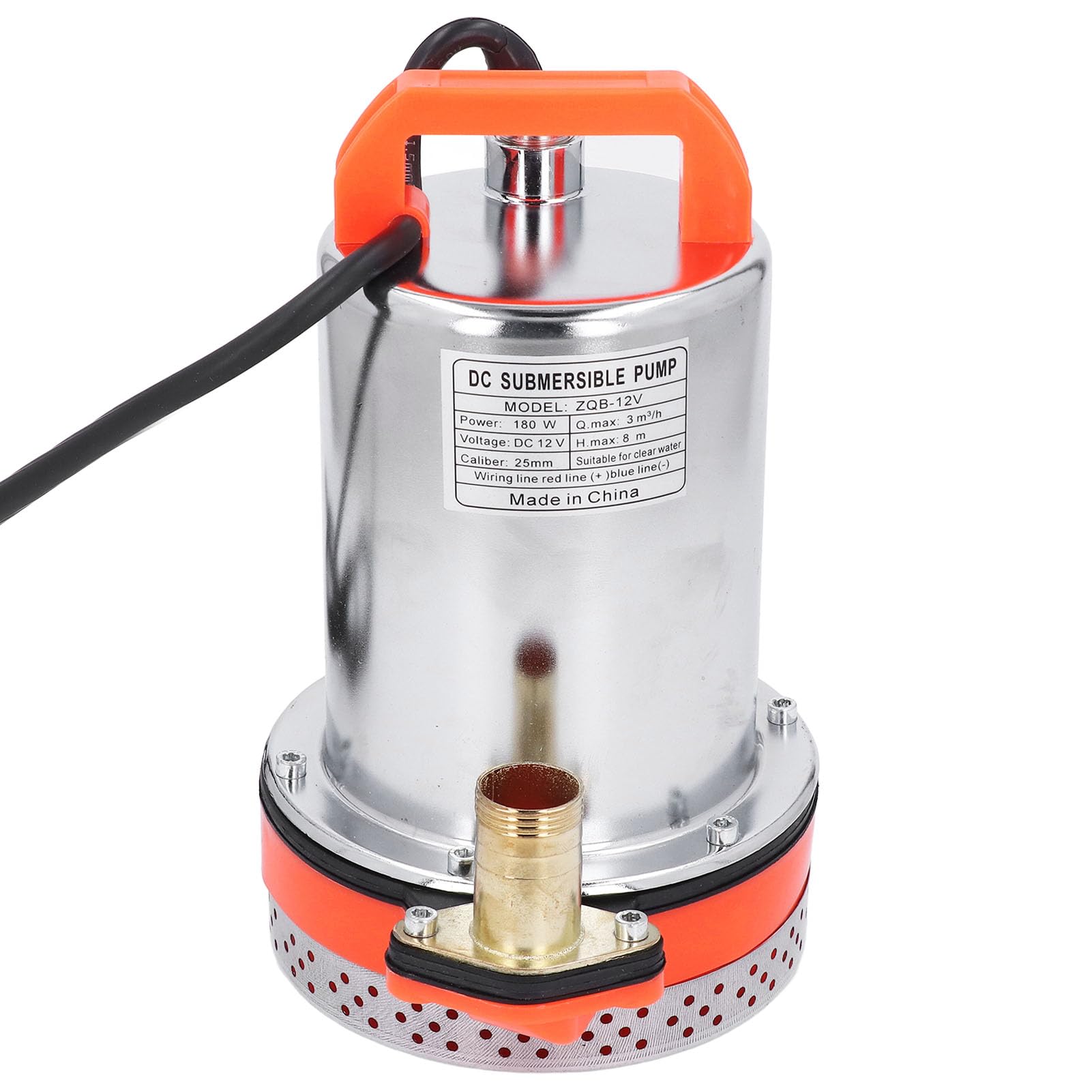 Bomba sumergible solar de 12 V, 180 W con salida de 1 pulgada y elevación de 8 m, construcción de acero inoxidable, cableado de cobre, diseño coaxial para riego