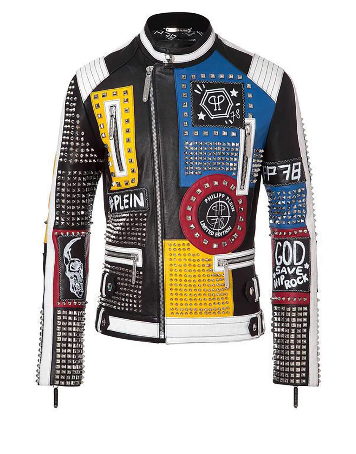 Męskie kolce wyścigowe punk rock świat ćwiekami retro wielokolorowe motocykl motocykl motocykl skórzana kurtka