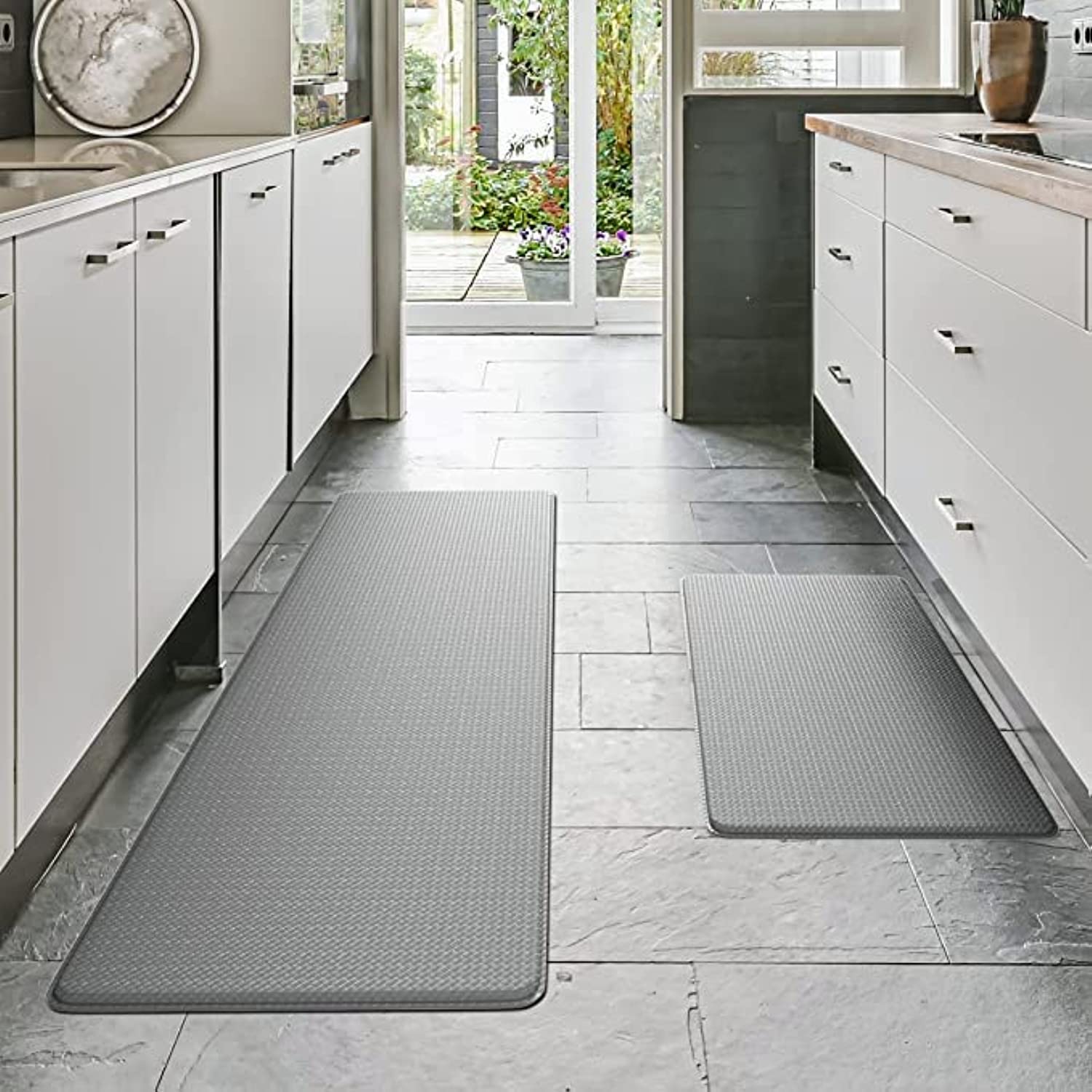MIXDE Kitchen Mat [2 PCS] Cushioned Anti-Fatigue Kitchen Rug Non Slip Kitchen Mats and Rugs Waterproof Kitchen Rug Ergonomic Comfort Standing Mat for Kitchen, House, Floor, Sink, (Grey)