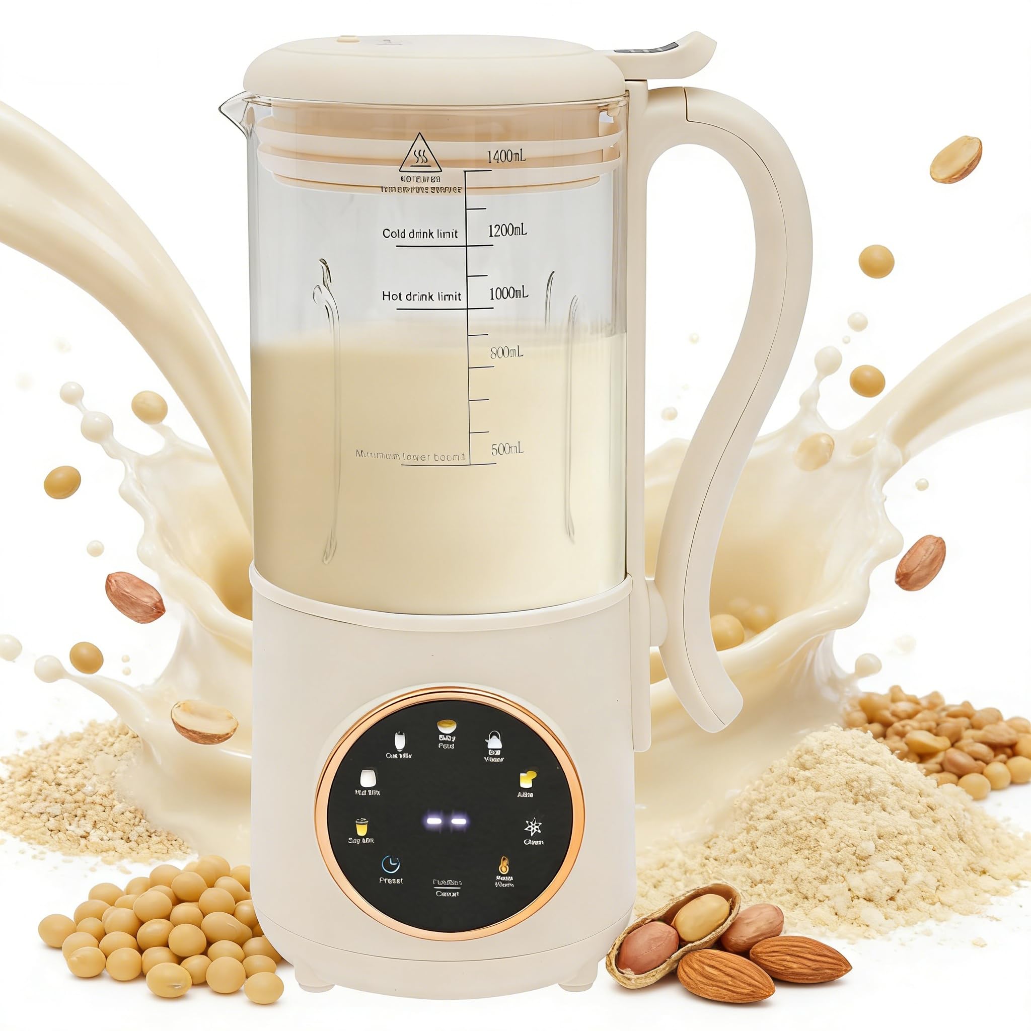 Macchina per latte di noci, 1400 ml, macchina automatica per latte di mandorle con 16 lame per latte vegetale fatto in casa, avena, soia, bevande senza latte, funzione di mantenimento in caldo per 6