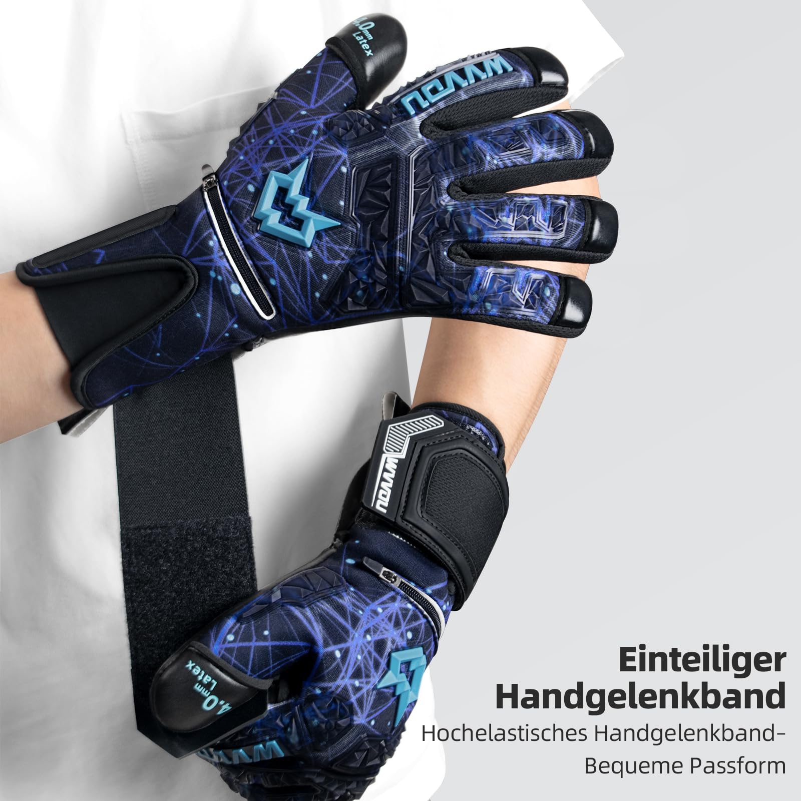 WVVOU Torwarthandschuhe Kinder und Herren, Profi Fußballhandschuhe mit 5 Abnehmbare Fingersaves (Fingerschutze), 4+3mm Latex für Gecko Grip, Silikon-Schlagbereich,Größe 6-11