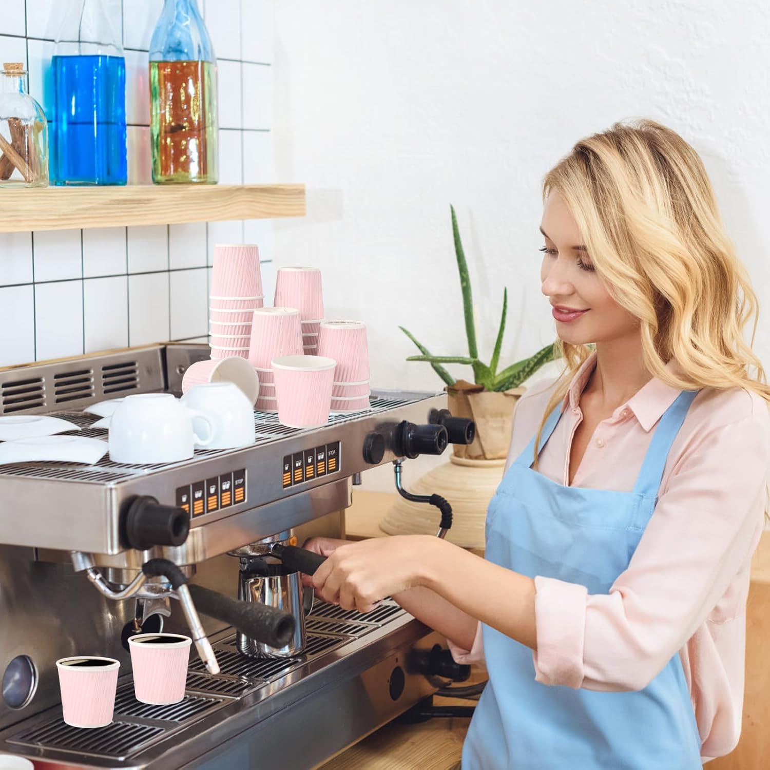 TINSKY 200 Pcs 4oz Paper Espresso Cups Ripple Wall Hot Cups For Pink Disposable Coffee Cup Paper Hot/Cold Drinking Cups for Party, Picnic, Travel and Events - Image 3