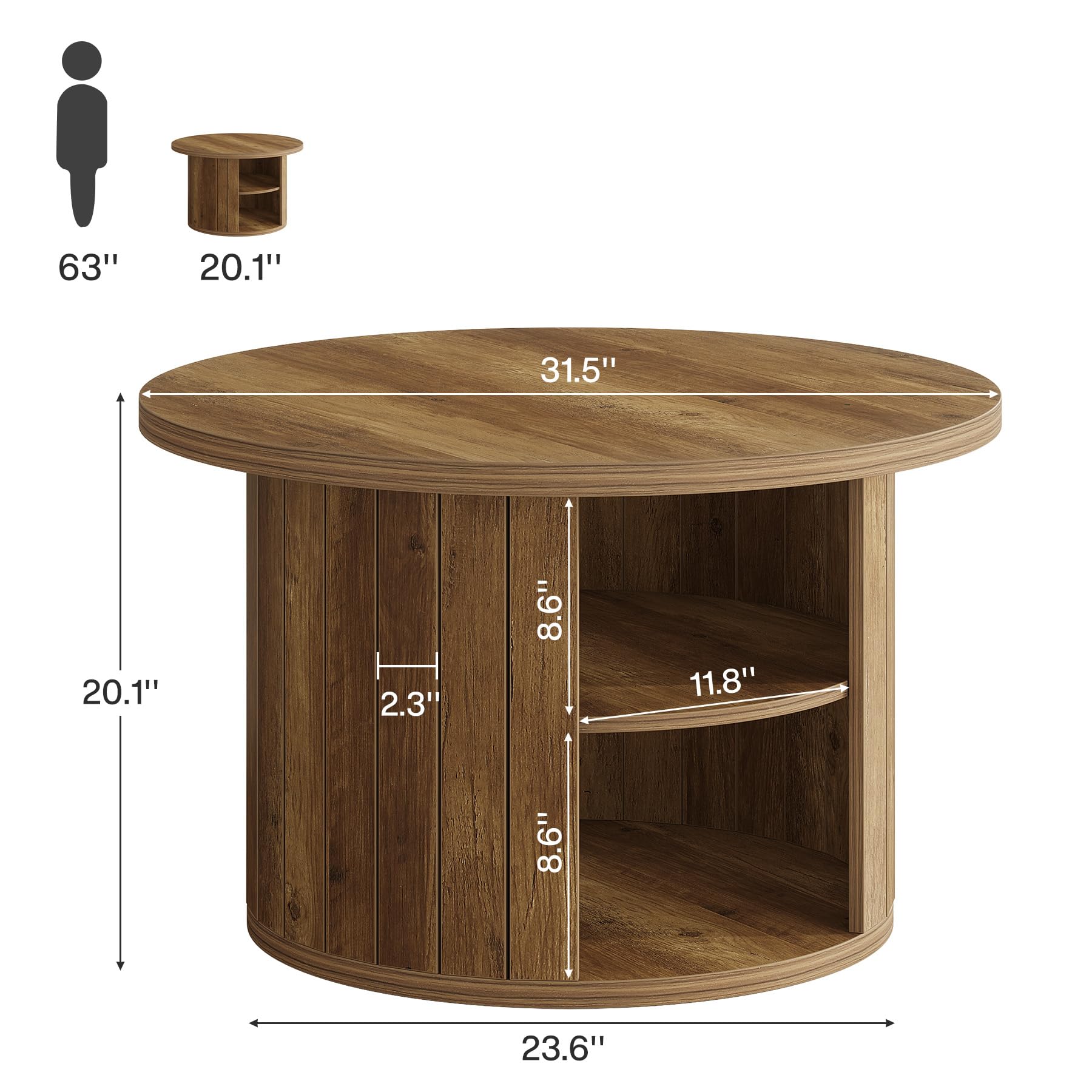 Tribesigns Mesa de Centro Redonda de 2 Niveles, 80×80×50cm, Mesa de Café Industrial para Sala de Estar, Oficina, Marrón Rústico