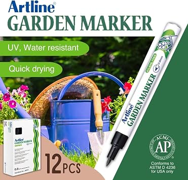 Artline Garden Markers, Black 0.8mm | Permanent plant markers for outdoor garden labels, nursery tags, plastic stakes, seed trays, pots and plant organization