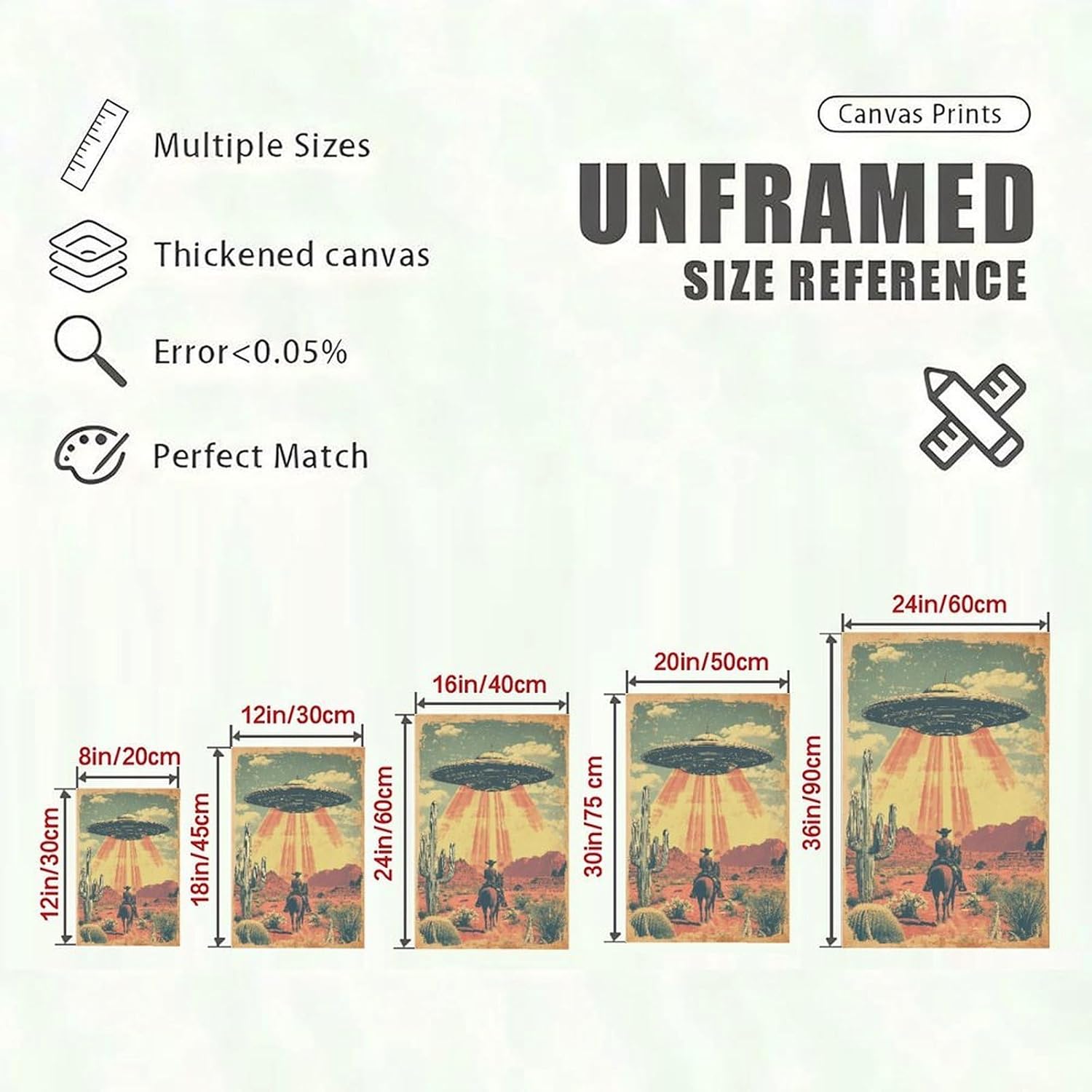 A Fantasy Scene of A Cowboy Encountering A UFO in The Western Desert Poster Wall Art Print Vintage Canvas Wall Art Wall Decor Aesthetic Modern Living Room Bathroom Decor Poster 24x36inch(60x90cm) Unfr