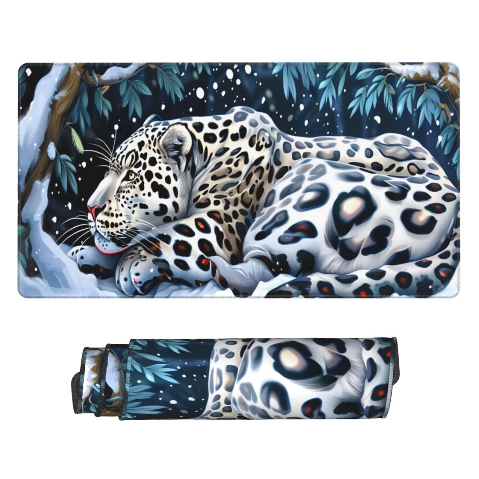 Gamingowa podkładka pod mysz XXL 1200 x 600 mm, podkładka pod mysz ze zwierzęciem, panterka, duża, 120 x 60 cm, rozszerzona podkładka na biurko, akcesoria gamingowe z przyszytymi krawędziami dla