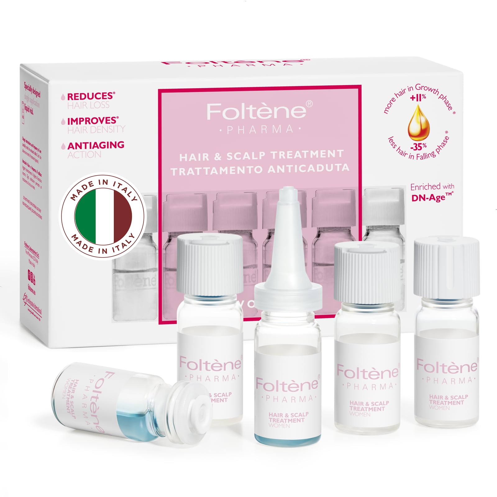 Foltene Hair Growth Serum for Women 35+, Clinically Proven, 12 Vials
