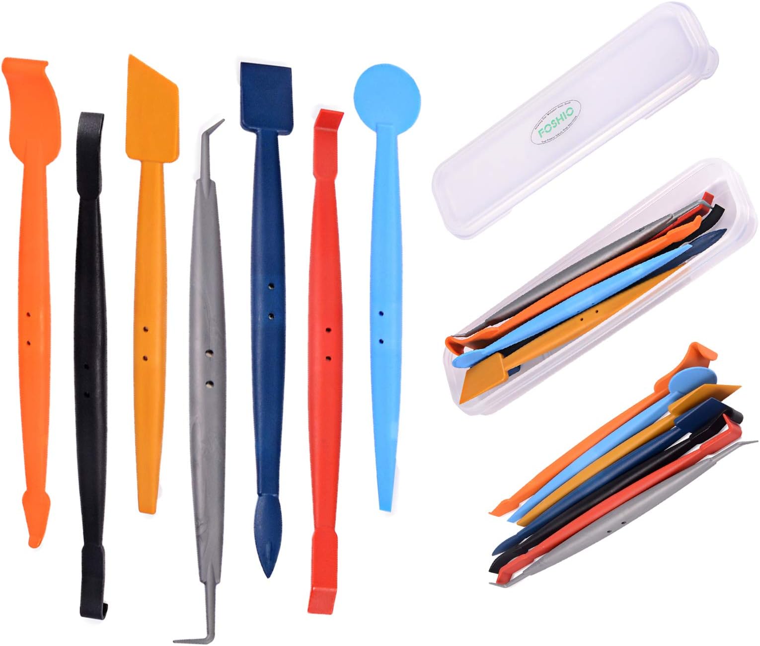 FOSHIO Car Vinyl Wrap Tool Kit 7 in 1 Flexible Magnetic Micro Stick Squeegee Curves Slot Tint Tool Kit with 14 Working Angles Fit for Installing All Contour Vehicle Wraps & Auto Stickers
