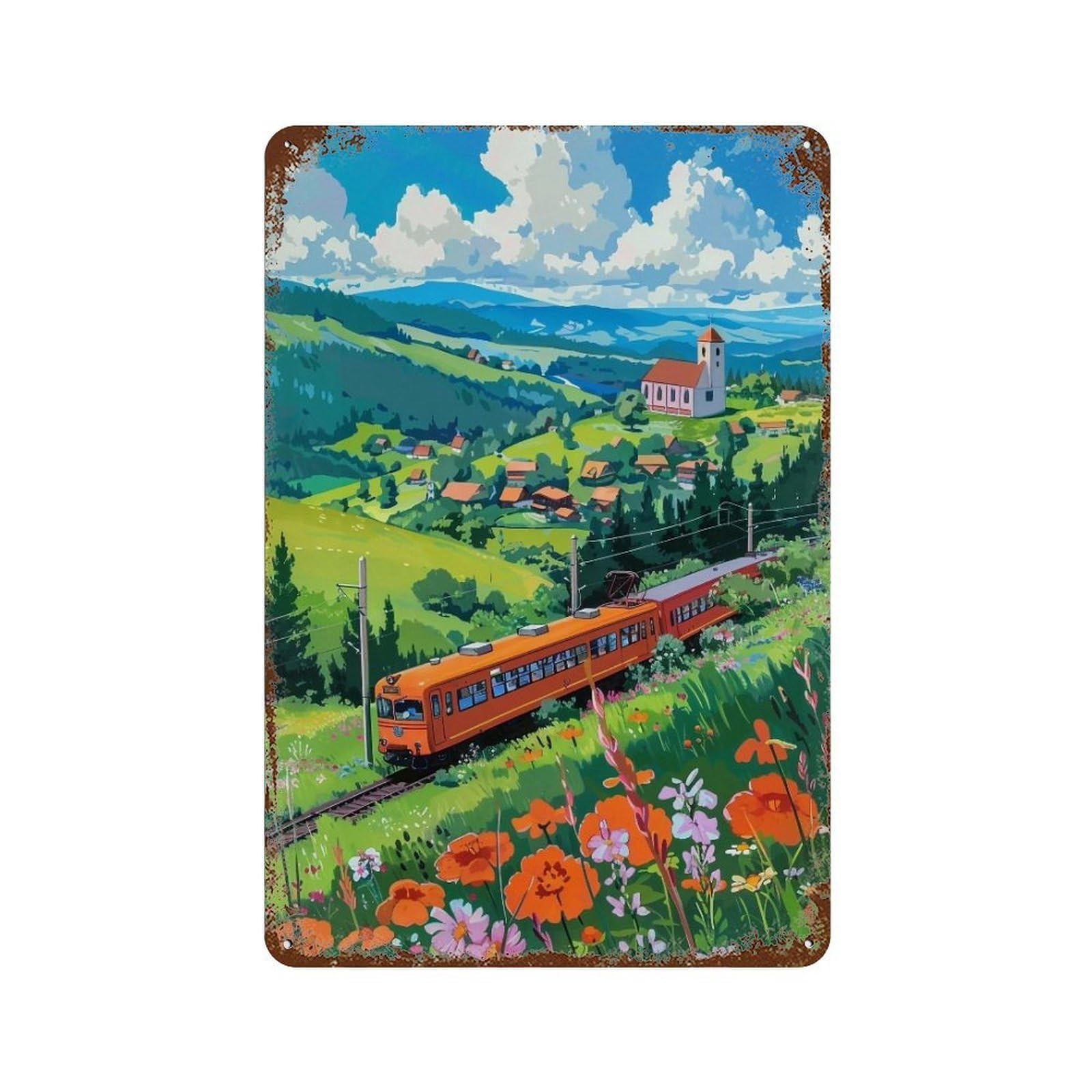 HDURYEYRYY Valley Train Spring Journey 01 Wall Retro Iron Vintage Art Metal Tin Sign Poster Modern Home Cofffee Club Art Bar Shop Decor 30x20cm
