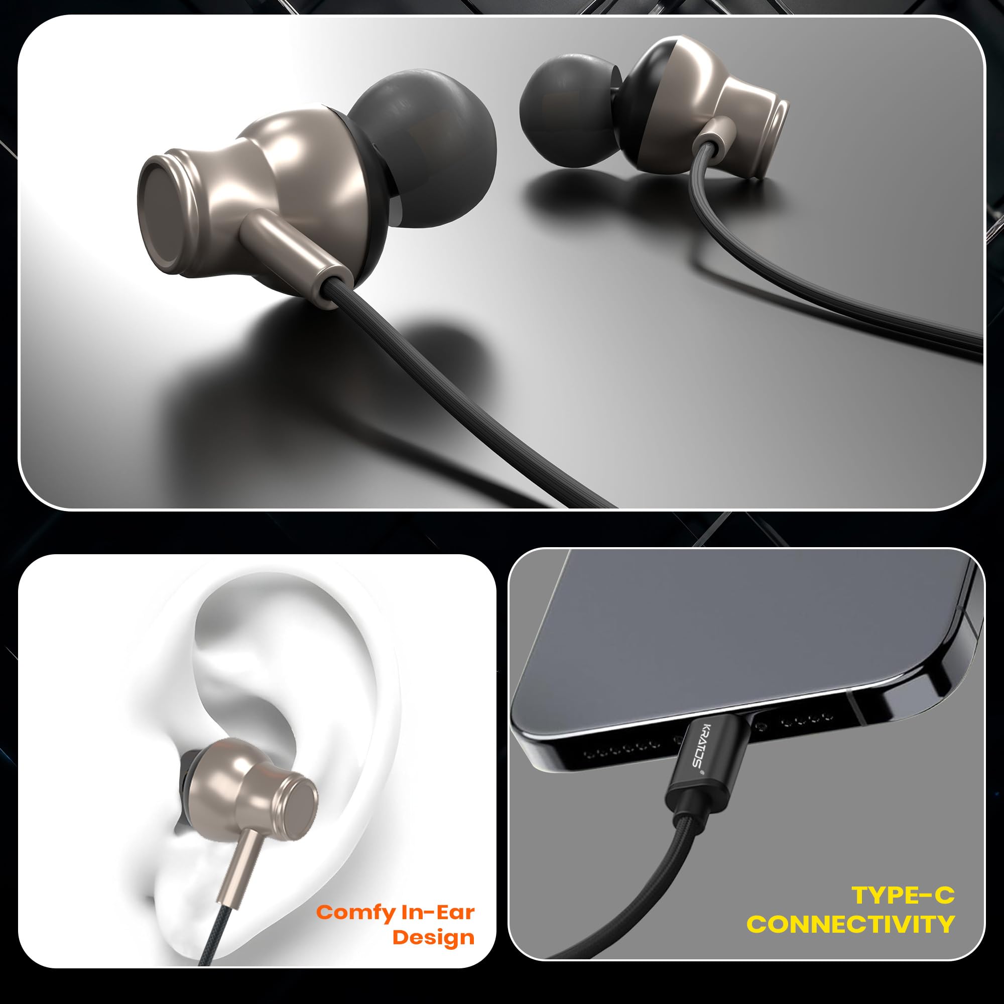 Kratos Tune V6 Earphones - Deep Bass & Type-C -8
