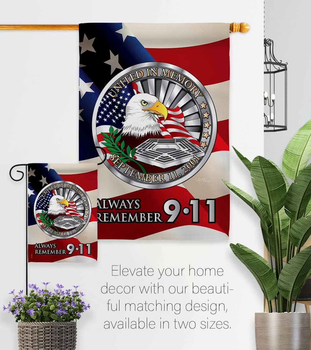 Breeze Decor Always Remember Garden Flag Set Wall Holder Patriot Day World Planet Peace Environment Awareness United State American House Banner Small Yard Gift Double-Sided, Made in USA