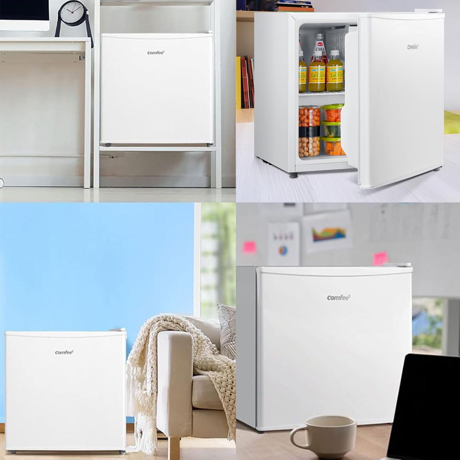 COMFEE' RCD50WH2(E) Mini frigo bar 43L e zona refrigerante, Frigorifero piccolo Monoporta, Silenzioso, Adatto per Hotel, Casa, Ufficio, 47.2 x 45 x 49.2 cm, Bianco