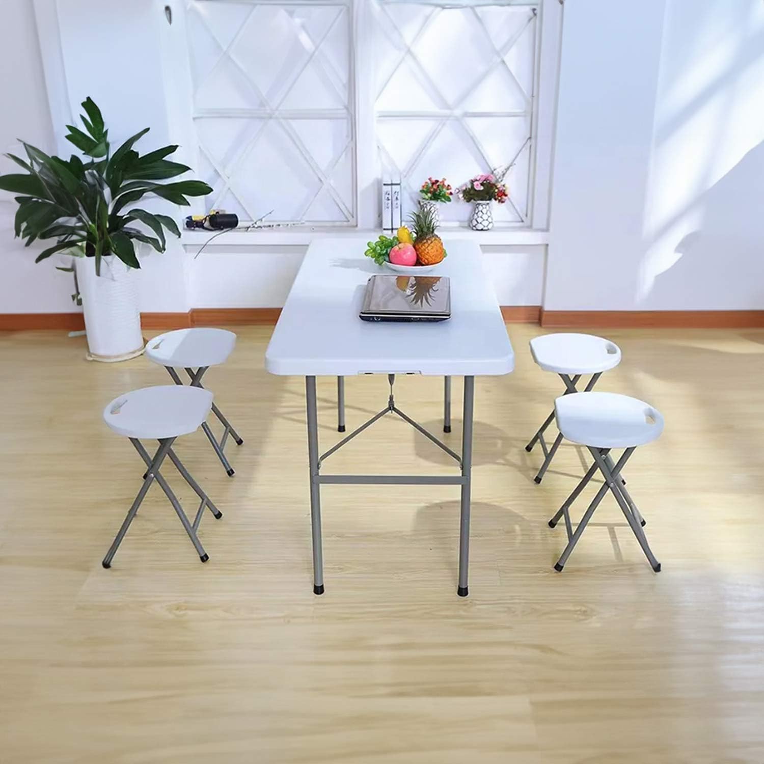 Pack 6 Taburetes Plegables de Resina y Acero 31x45cm Blancos 7house
