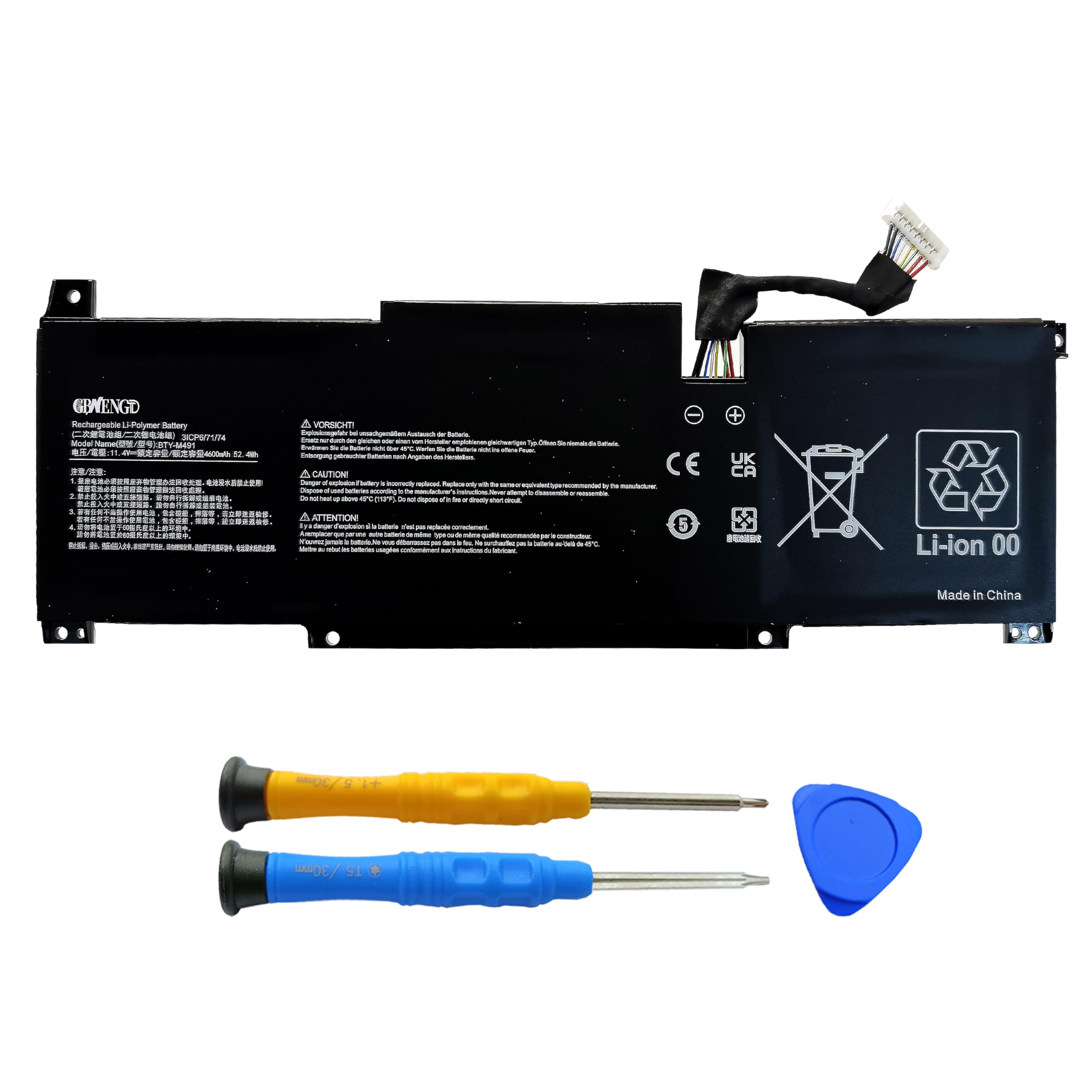 BTY-M491 Laptop Battery Replacement for MSI Modern 15 A10RAS A10RB A10M MS-1551 A11M A11SB MS-1552 A4M A4MW MS-155K A5M Summit B15 A11M Stealth 15M 925QA048H 3ICP6/71/74 52.4Wh 11.4V 4600mAh