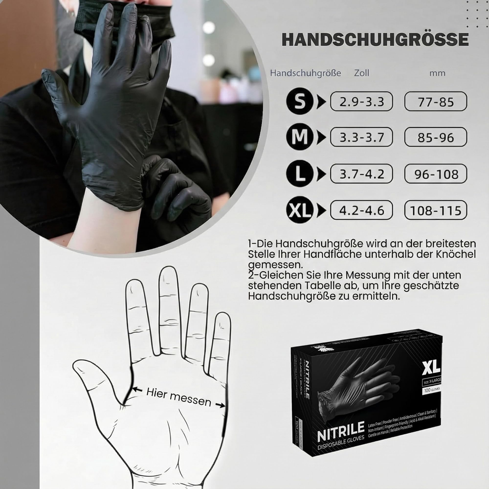 The Real Touch Einweghandschuhe, Schwarze Nitrilhandschuhe - 100 Stück Handschuhe, Puderfrei & Latexfrei Handschuhe Einweg, Einmalhandschuhe für Küche, Reinigung, und Medizin bei Günstiger Preis