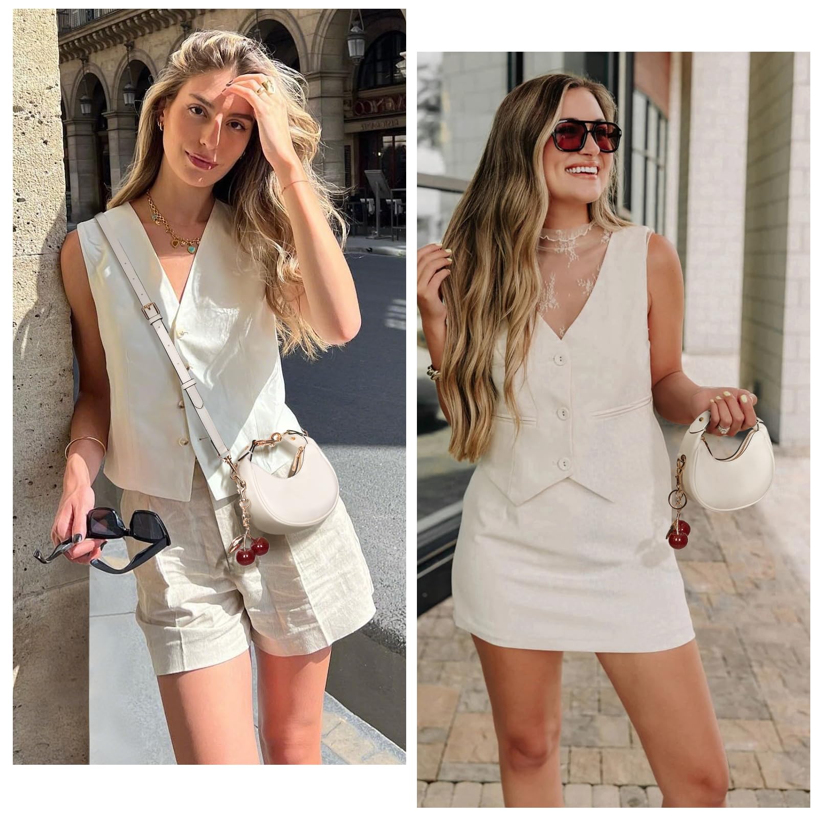 JQWSVE Small Top Handle Bags for Women Faux Leather Mini Purses Ladies Handbags Crescent Mini Crossbody Purse (A02 White)