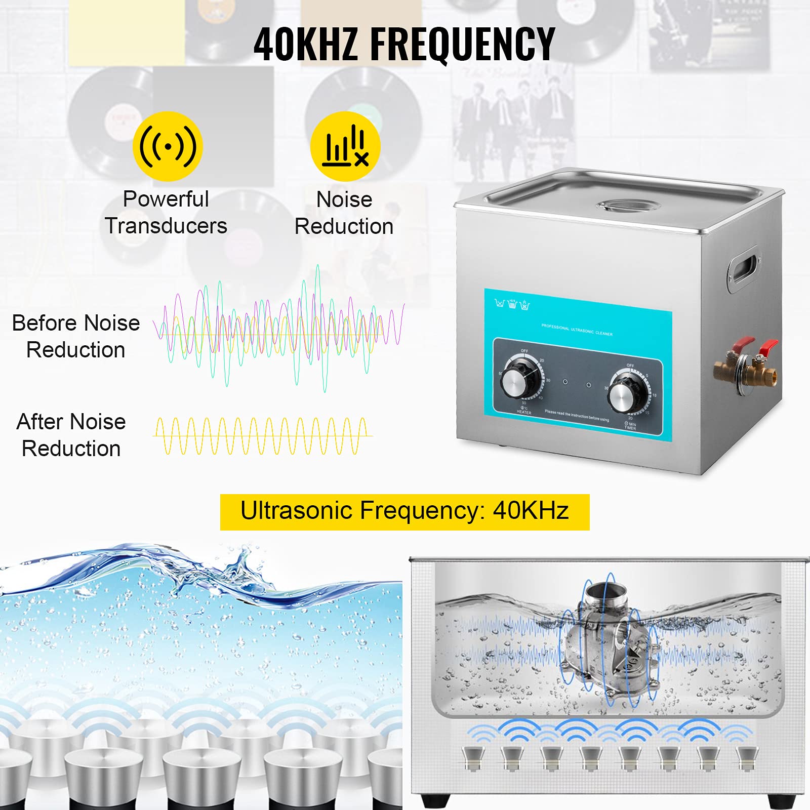 VEVOR Knob Control Ultrasonic Ultraschallreiniger 10L, Ultraschall Reinigungsgerät 220 V, Schmuckreiniger Ultraschall digitaler Ultraschallreiniger Ultraschallreinigungsgerät Brille Schmuck Reinigung