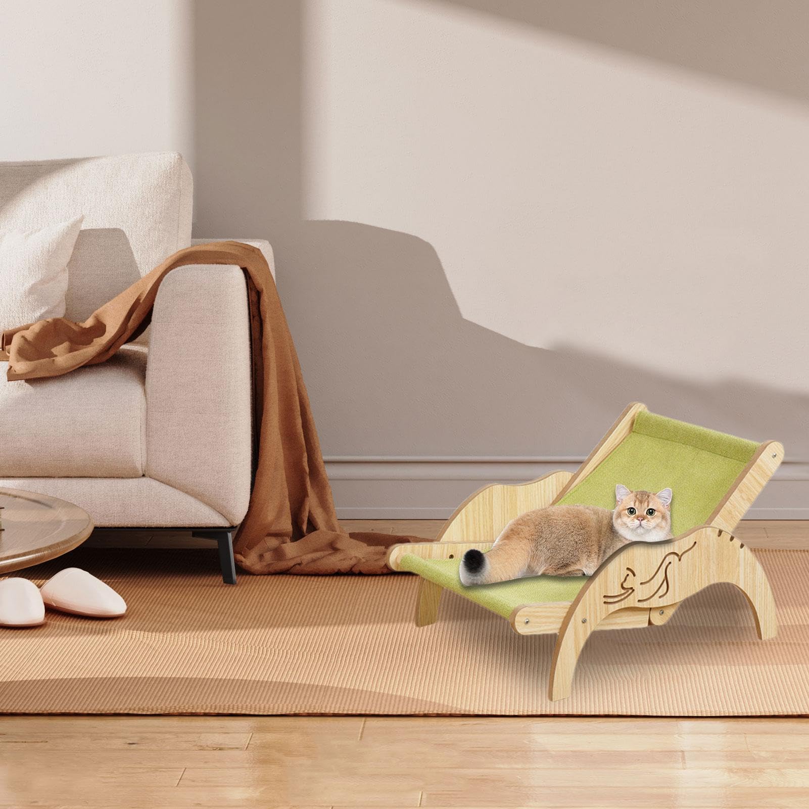 Chaise en sisal pour chat, chaise de plage, hamac pour chat | Lit surélevé pour chaton, chaise longue réglable avec griffoir en sisal, tapis confortable, chaise de plage pour chats de petite, moyenne