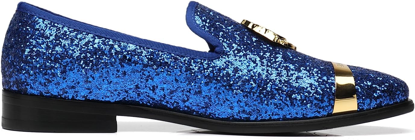 ELANROMAN Men's Glitter Loafers Oxford Dress Fashion Wedding Party Prom Shoes - Image 3