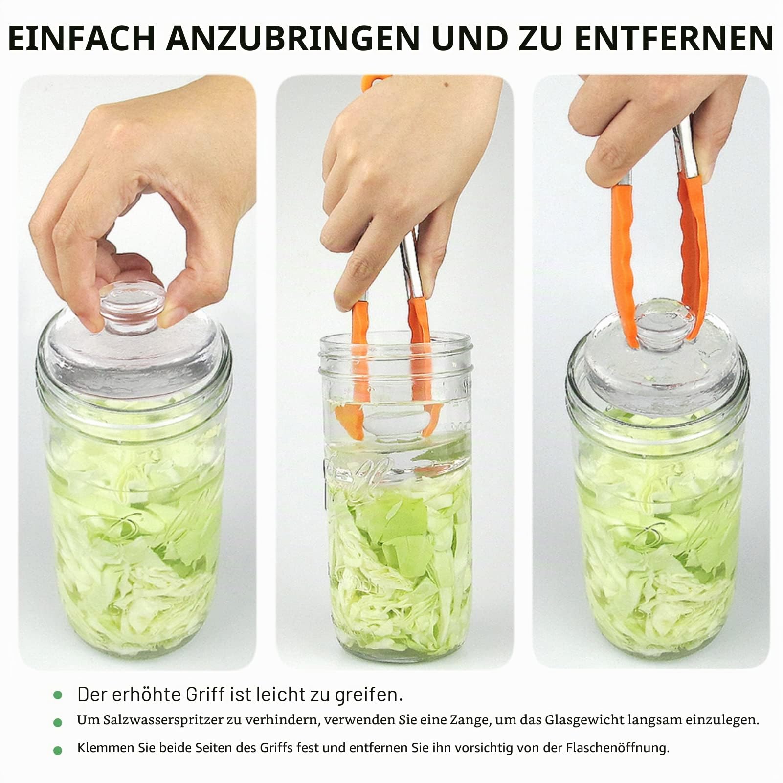 Artcome 28-teiliges Gär-Set, 5 Edelstahl-Gärdeckel, 5 Glasgewichte, 5 Luftschlösser, 6 Silikonösen, 1 Silikonzange für Einmachgläser mit breiter Öffnung (Gläser nicht im Lieferumfang enthalten)