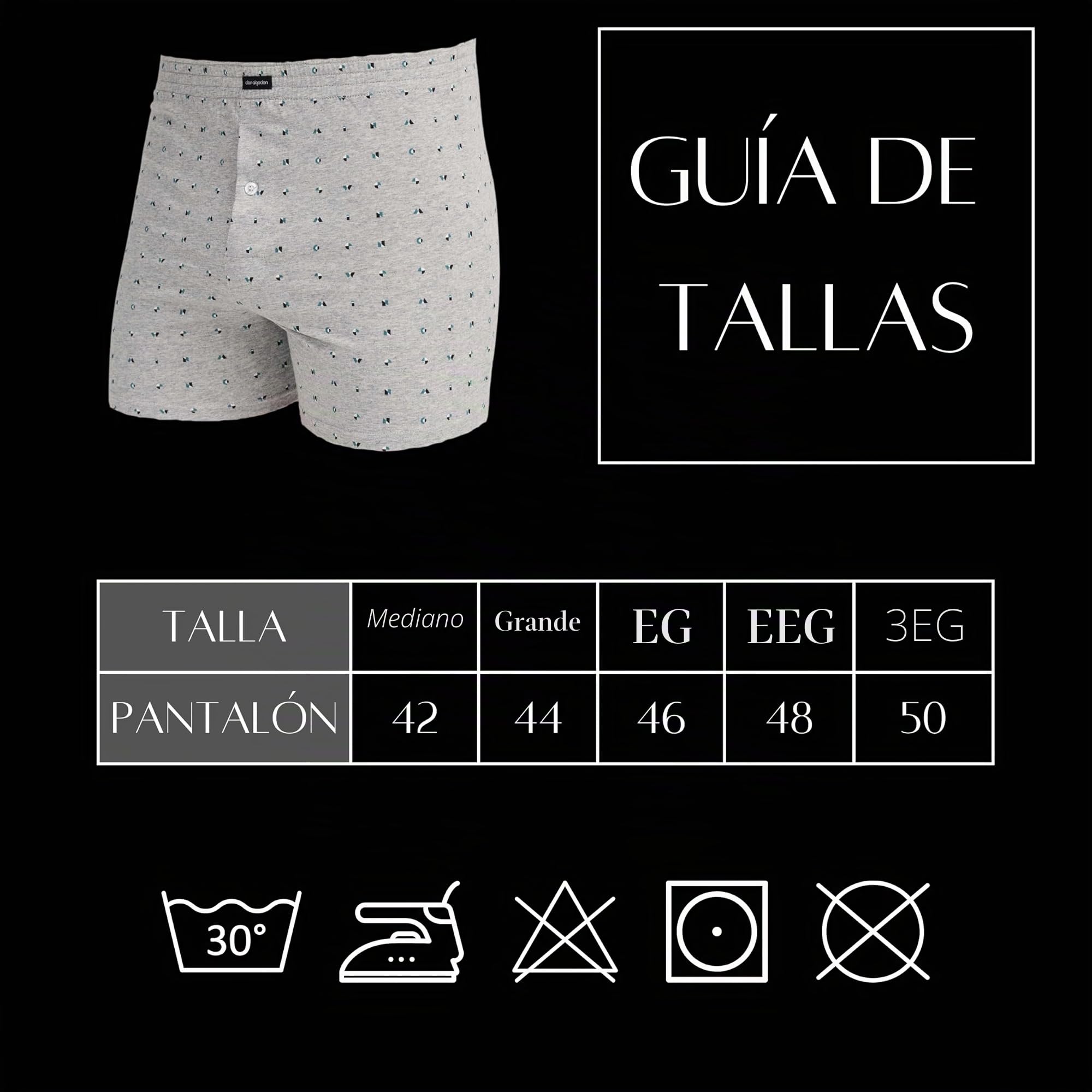 DON ALGODON Pack de 6 Boxers Apertura con Botón para Hombres 100% Algodón, Transpirables