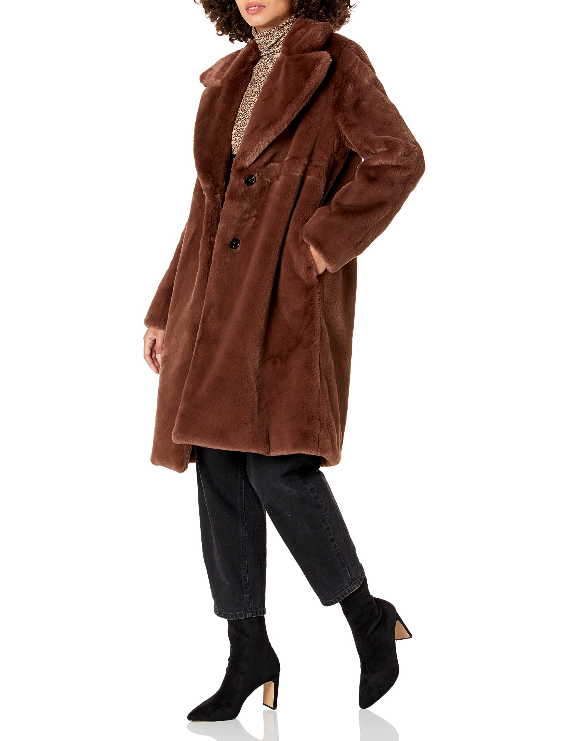 The Drop, Kiara, Cappotto da Donna, Lungo e Morbido in Finta Pelliccia