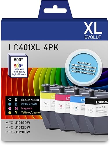 LC401XL LC401 - Cartuchos de tinta de alto rendimiento (negro cian magenta amarillo, paquete de 4)  Reemplazo de tinta compatible con Eout LC401 XL