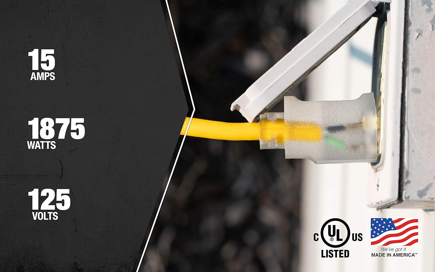 Southwire Polar Solar Medium Duty Extension Cord, 50Ft, 14 Gauge, 3 Conductor, Outdoor Cord, SJEOW, Yellow, 1488SW0002