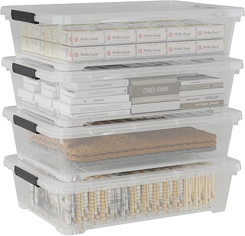 Saedy Paquete de 4 contenedores de plástico de 40 cuartos de galón con ruedas, transparente