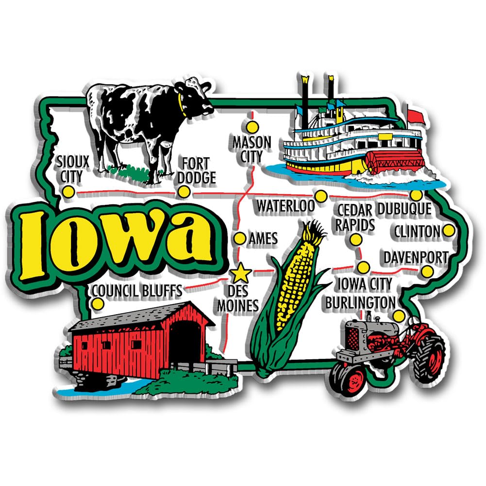 Iowa Jumbo State Magnet by Classic Magnets, 3.8" x 2.7", Collectible 3D Rubber Vintage-Style Souvenirs and Gifts Made in the USA