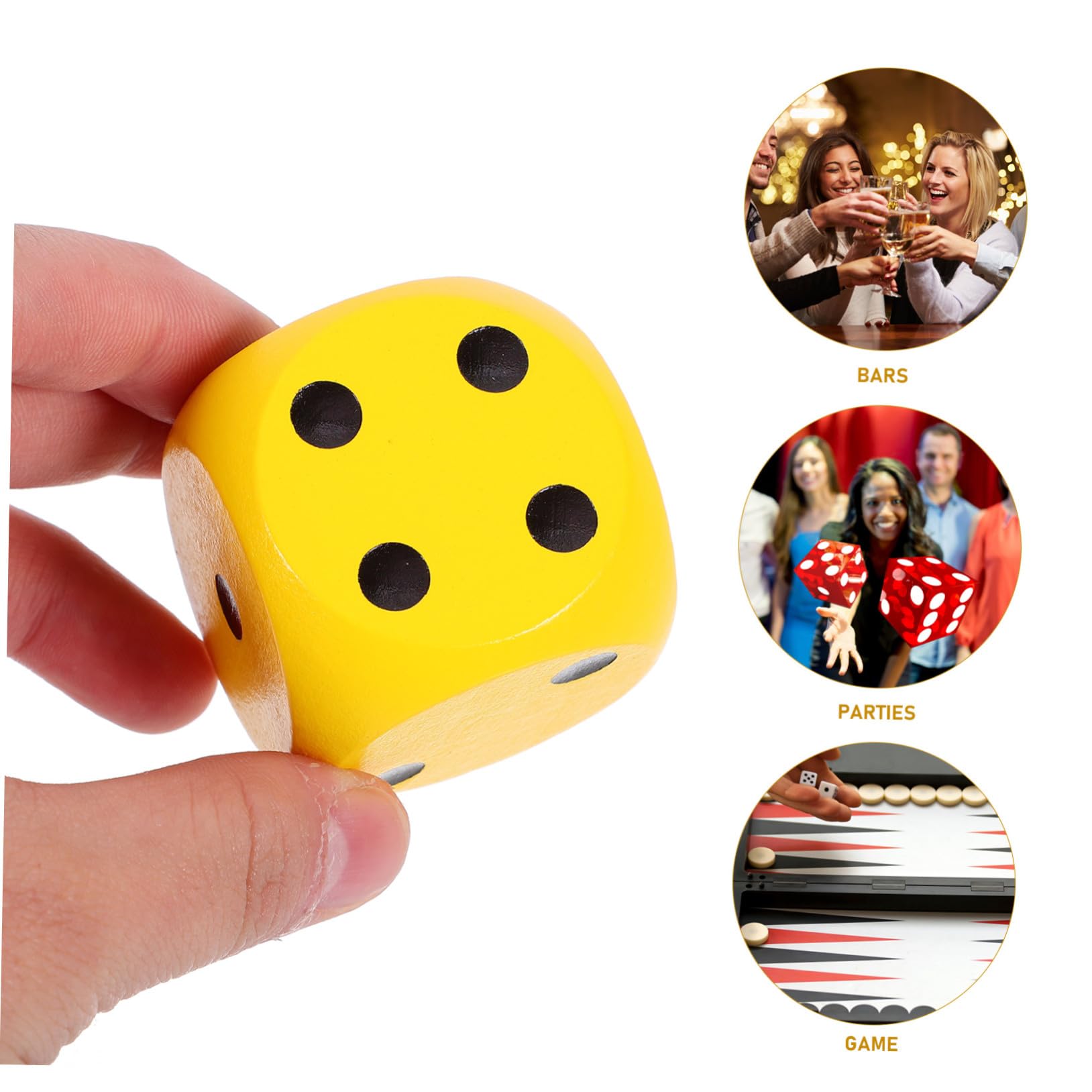 Hohopeti Dés en Bois Jaune 3 Pièces Légers et Portables Coins Arrondis pour Jeux de Société la Maison et Réunions Familiales