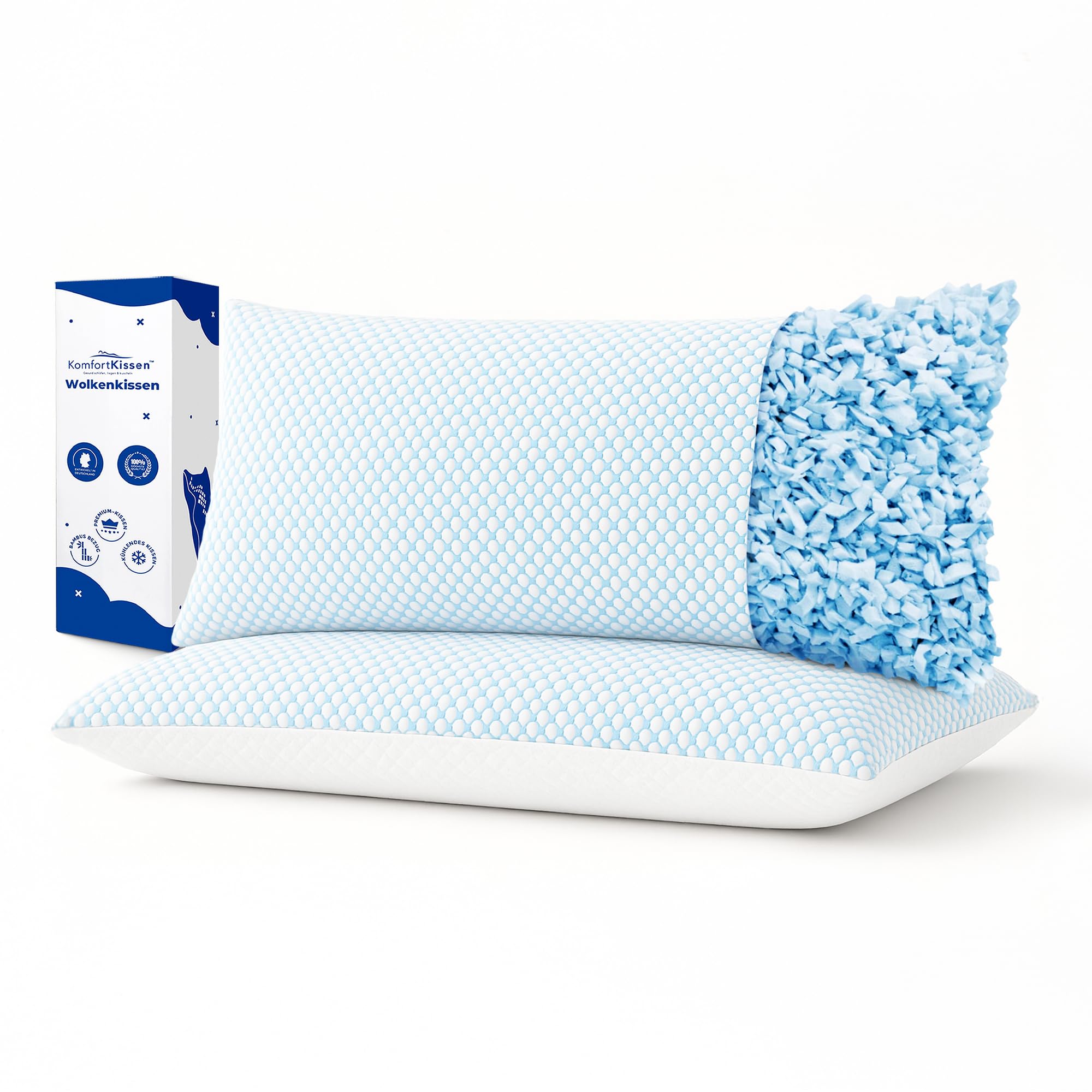 MKS Kopfkissen – Ergonomisches Wolkenkissen für Entspannung – Weiches Kissen für Rücken-, Seiten- & Bauchschläfer – Memory Foam Kissen mit kühlendem Gel für besseren Schlaf