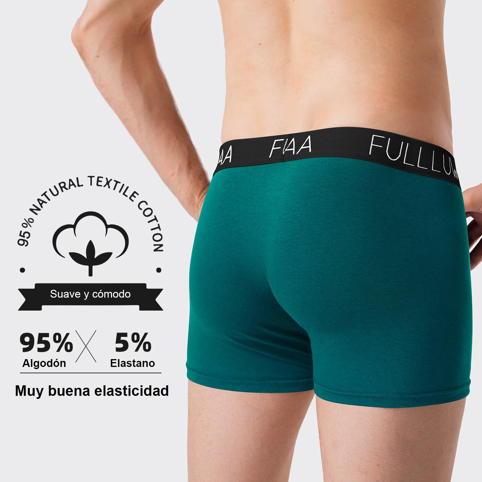 Fullluwaa Boxer Hombre Pack 8, Algodón Elástico, Suaves, sin Etiquetas | Pack Calzoncillos Hombre Boxer, Transpirable y Cómodo, Costuras Finas, Resistentes Sencillos, Cintura Elástica