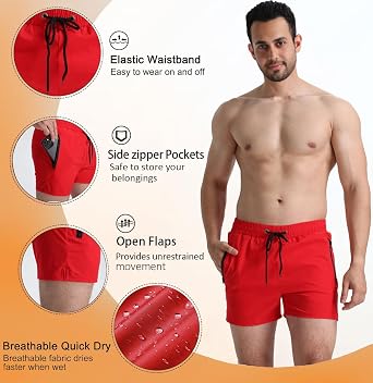 Mens 5 with Zipper Quick Dry Beach Shorts for Swimming Men Bathing Suit