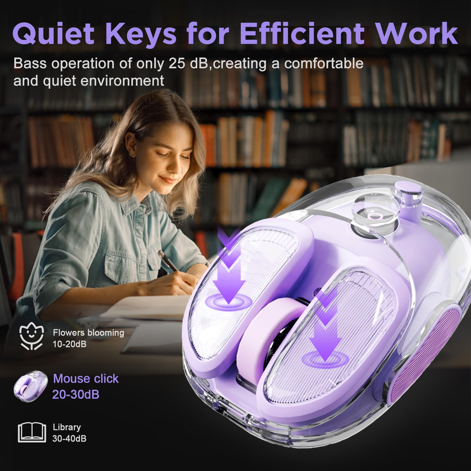 Q9 - Ratón inalámbrico portátil silencioso de 2,4 GHz/Bluetooth, modo dual, 4 DPI ajustables, 4800 DPI con iluminación RGB, compatible con Win/Mac/Android/iOS (morado)